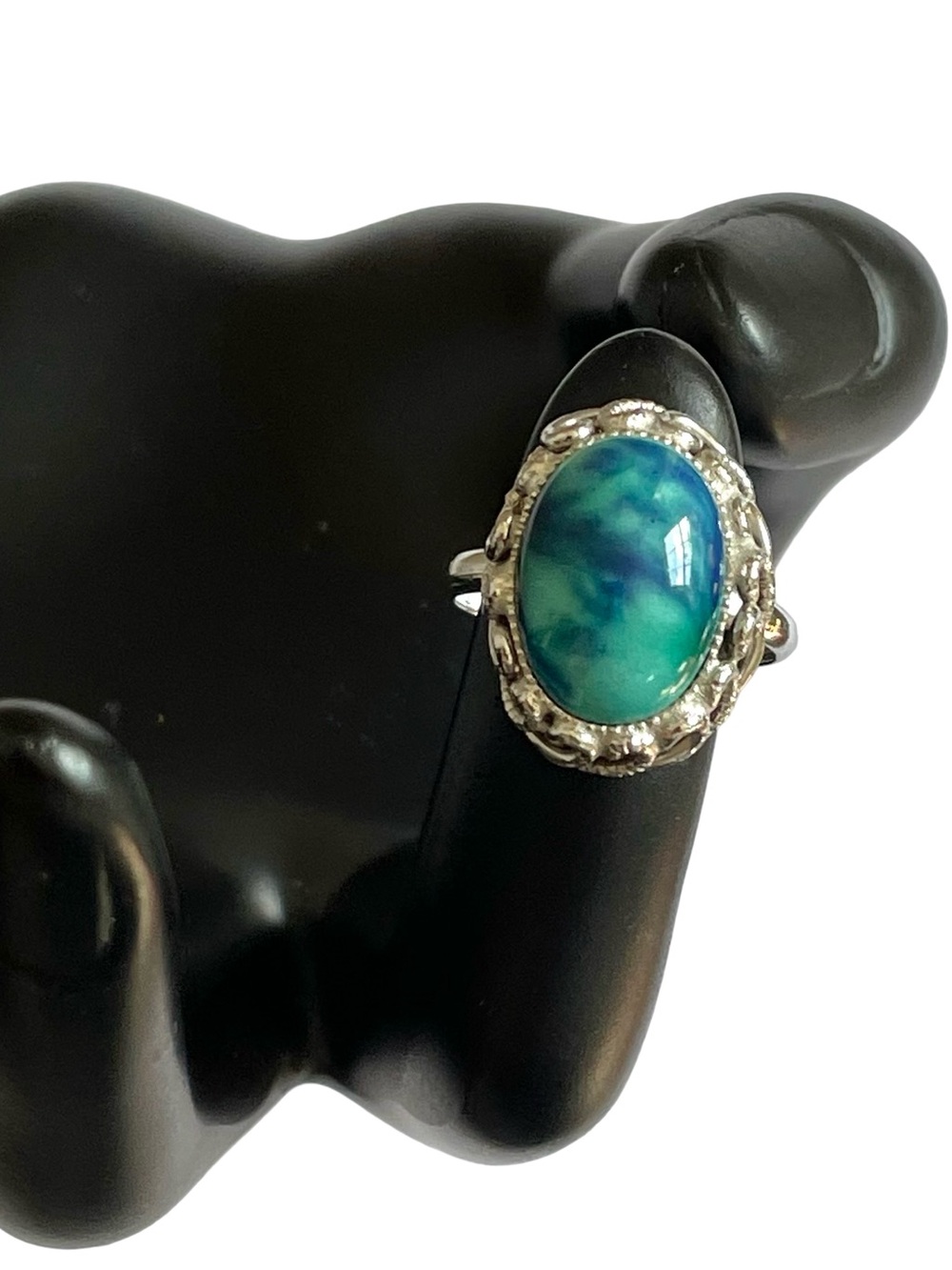 Vintage Blue And Turquoise Glass Adjustable Statement Ring